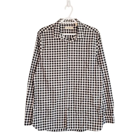 Burberry Nova Check plaid long sleeve button up shirt black white size L - Picture 1 of 6